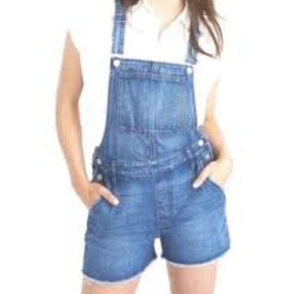✅ MADEWELL Adirondack Denville Wash Blue Short Overalls Raw Hem K9376 EUC Size M - Picture 1 of 7